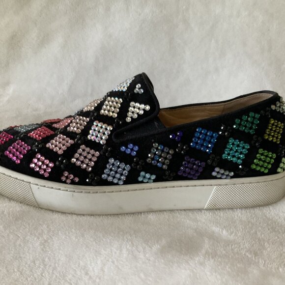 Christian Louboutin Multicolor Crystal Sneakers 7.5 Ladies Black Boat Roller - Picture 9 of 14